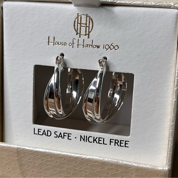 House of Harlow 1960 Silver Hoop Earrings NWT - Picture 3 of 4